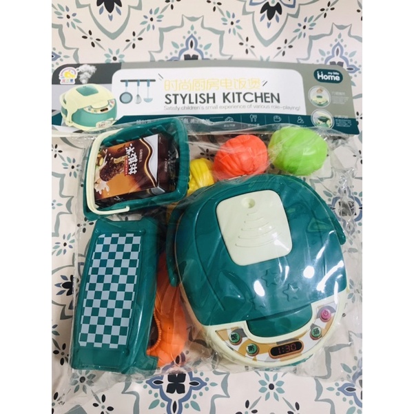Đồ chơi nấu ăn nhà bếp, Bộ đồ chơi nồi cơm điện kèm bàn ghế và đồ ăn phát triển kĩ năng cho bé