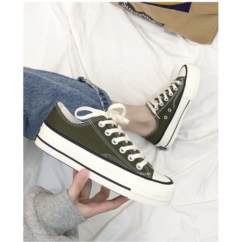 Giày bata nữ đi học thể thao sneaker cổ thấp hai màu trắng đen đế cao 3 cm JAENIA G006