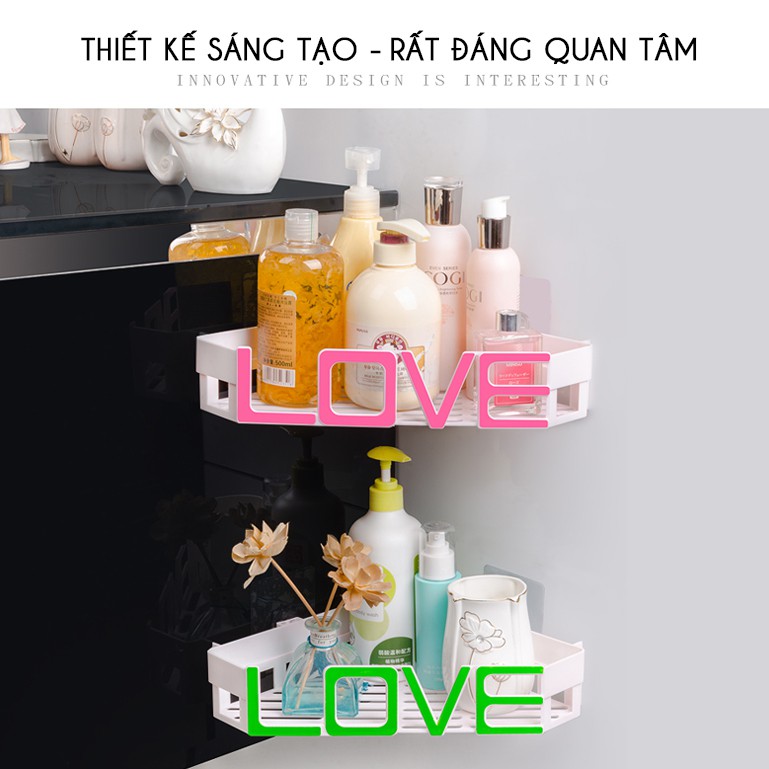 Kệ góc phòng tắm treo tường thông minh hình chữ LOVE, không cần khoan tường 9237