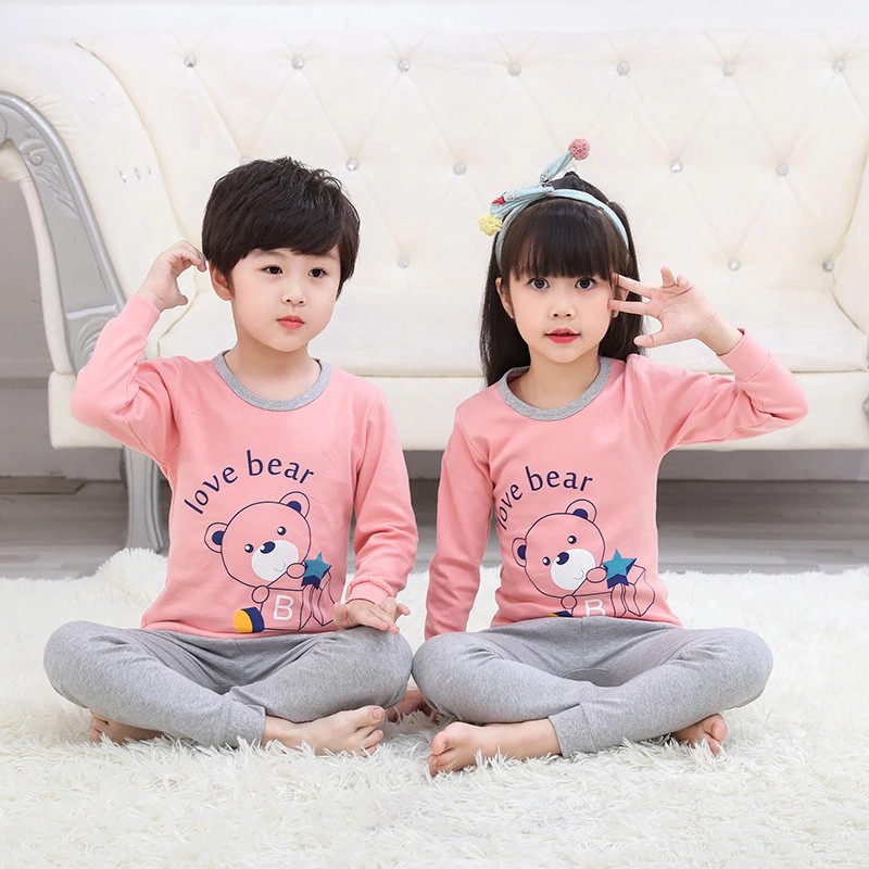 Bộ đồ pajama ngủ 2 mảnh áo + quần cotton họa tiết hoạt hình đáng yêu cho bé 3-15 tuổi