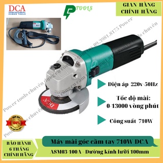 Máy mài góc công suất 710w dca asm03-100a , máy cắt kim loại/gạch/gỗ cầm tay điện áp 220v-50hz đường kính đĩa mài 100mm