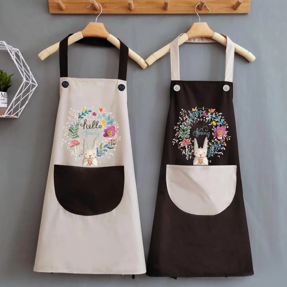 Tạp dề dáng dài chống nước chống dầu họa tiết vòng hoa hoạt hình có thể lau chùi điều chỉnh đa năng cho nữ