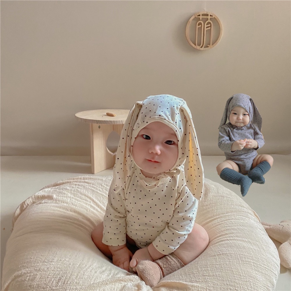 Set áo liền quần + mũ tai thỏ dễ thương cho trẻ sơ sinh