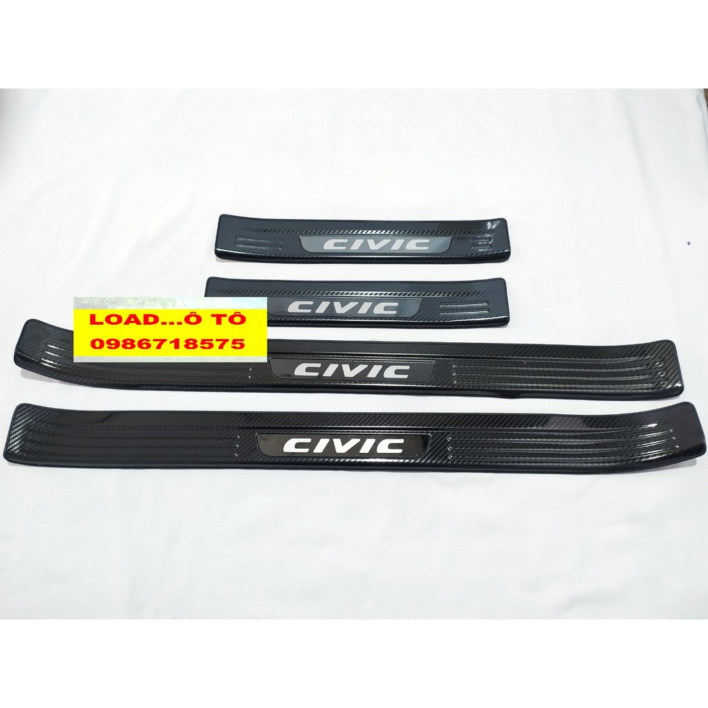 Ốp Bậc Cửa, Nẹp Bước Chân, Cốp Sau Honda Civic 2023-2019 Mẫu Vân Carbon Cao Cấp