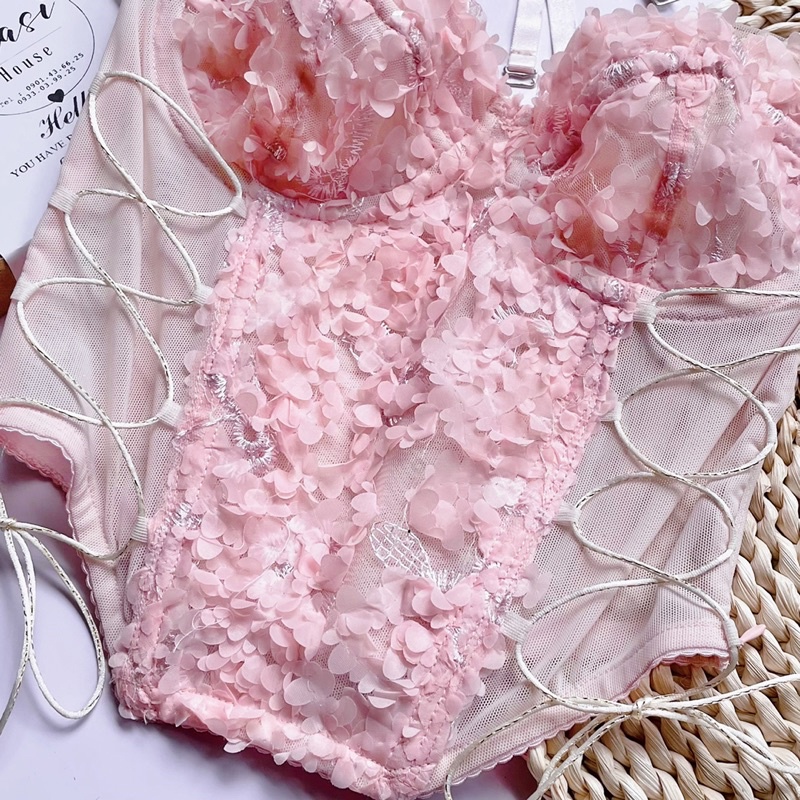 Áo lót nội y corset thiết kế ren hoa tả thực cao cấp