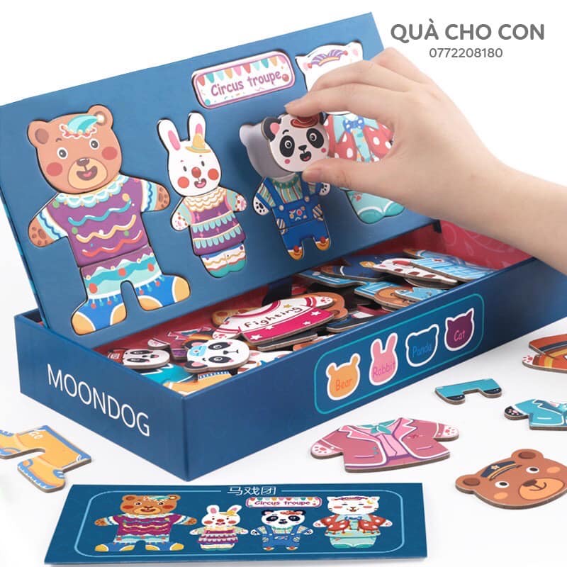 Bộ đồ chơi xếp hình bằng gỗ có nam châm thay quần áo cho gia đình Gấu dễ thương dành cho bé