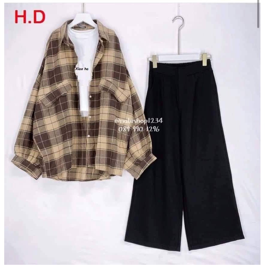 Sét 3 món áo sơ mi + áo xiaohaha + quần ống suông HDA0920