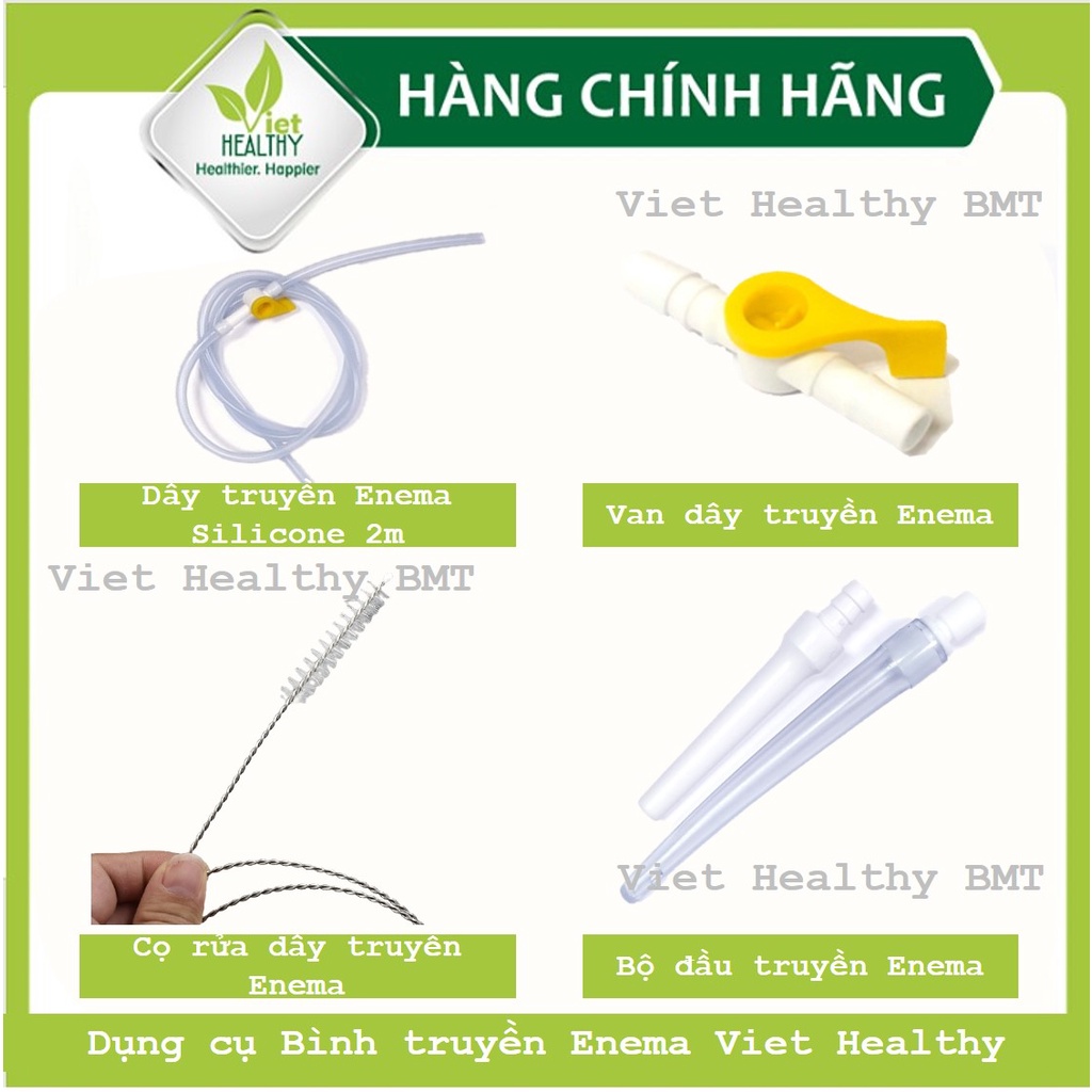 Dụng cụ bình truyền enema VIET HEALTHY (dây nối silicone 2m, van dây truyền silicone, bộ đầu truyền, bình truyền 2 lít)