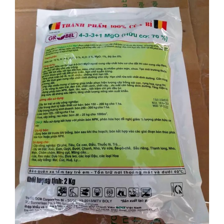 Phân Hữu Cơ Bỉ GROBEL (4-3-3+1 MgO) 2kg/ Gói- Cung Cấp Dinh Dưỡng Cho Cây Trồng, Cải Tạo Đất, Phát Triển Rễ