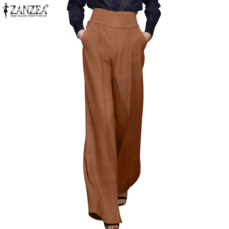 Quần dài ZANZEA ống rộng có túi thời trang tùy chọn màu sắc cho nữ