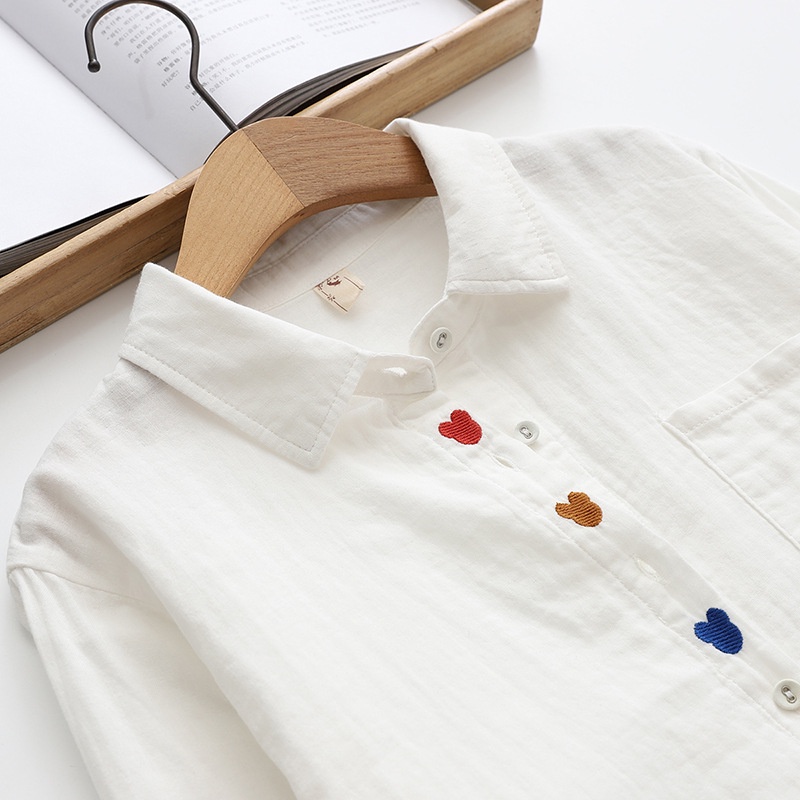 Áo Sơ Mi cotton Hai Lớp Tay Dài Thêu Hình Chuột mickey Phong Cách Nhật Bản 2022