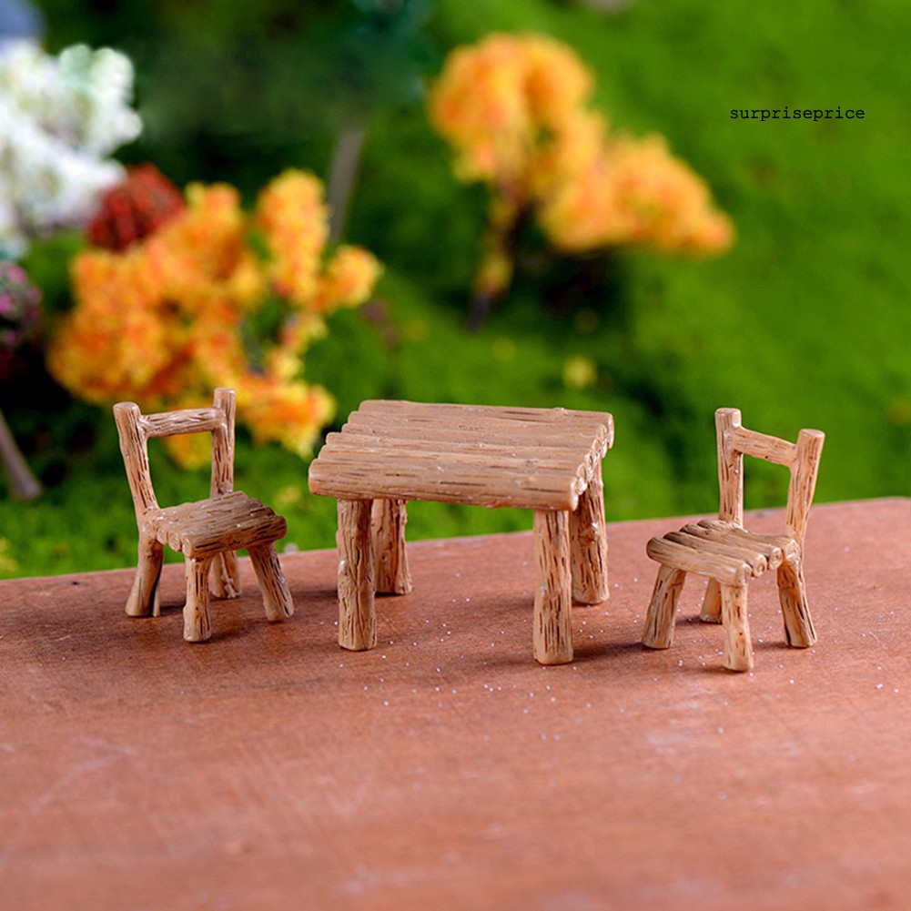 Bộ 3 mô hình bàn ghế thu nhỏ dễ thương trang trí ngôi nhà búp bê