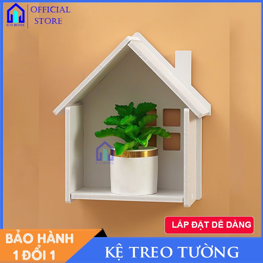 Kệ gỗ treo tường trang trí - Giá Gỗ Để Đồ Đa Năng hình ngôi nhà xinh xắn - ICO HOME