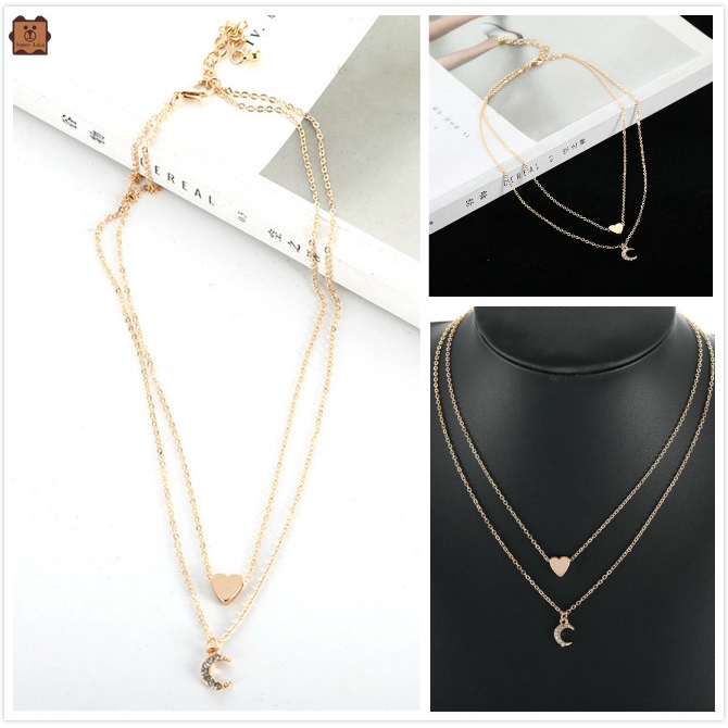 Dây Chuyền Nhiều Lớp Mặt Hình Mặt Trăng/Trái Tim Thời Trang Cho Nữ