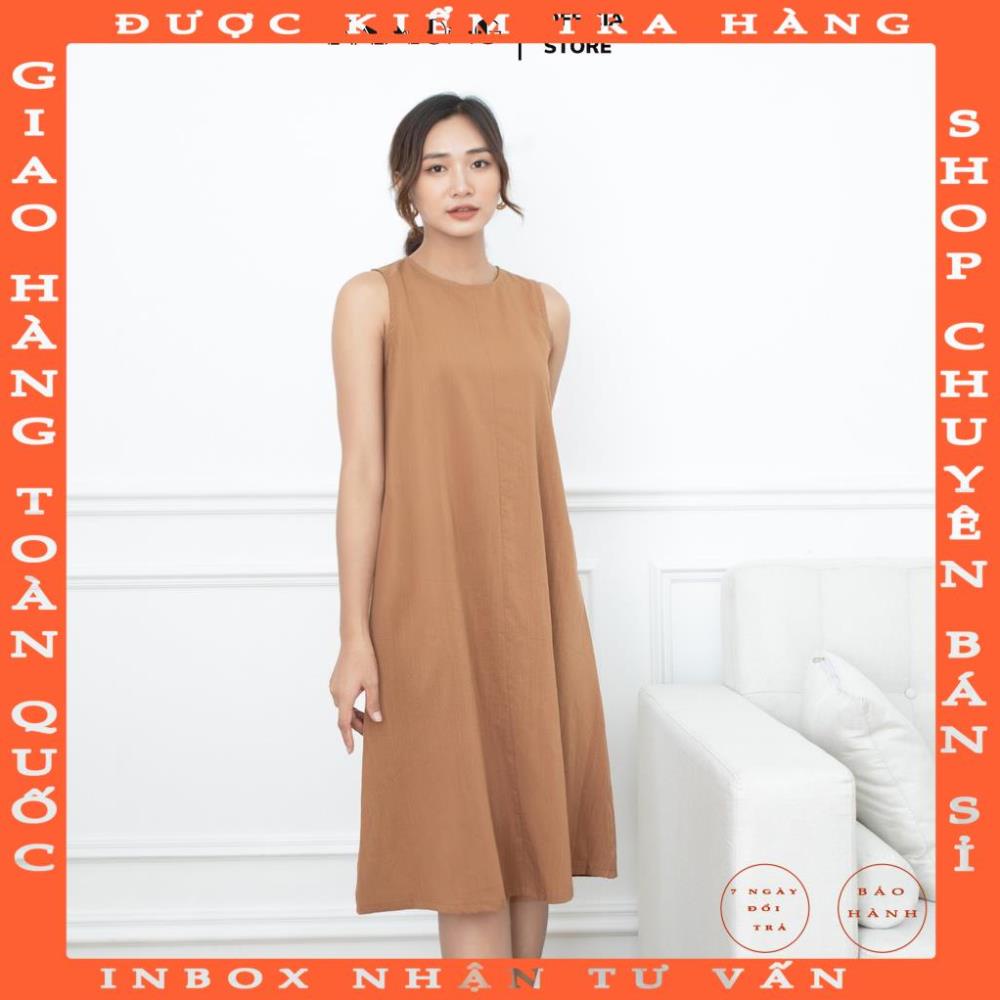 Đầm suông sát nách KAMONG kiểu dáng đầm thiết kế sang trọng, chất liệu đũi xước cao cấp. luongphon
