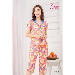 St8601 bộ pijamas lanh áo cộc quần ngố