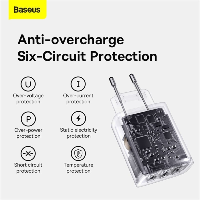 Củ Sạc Du Lịch Baseus Compact Charger 3 Cổng USB 17W Điện Áp Từ 100V Cho Đến 240V - TopLink