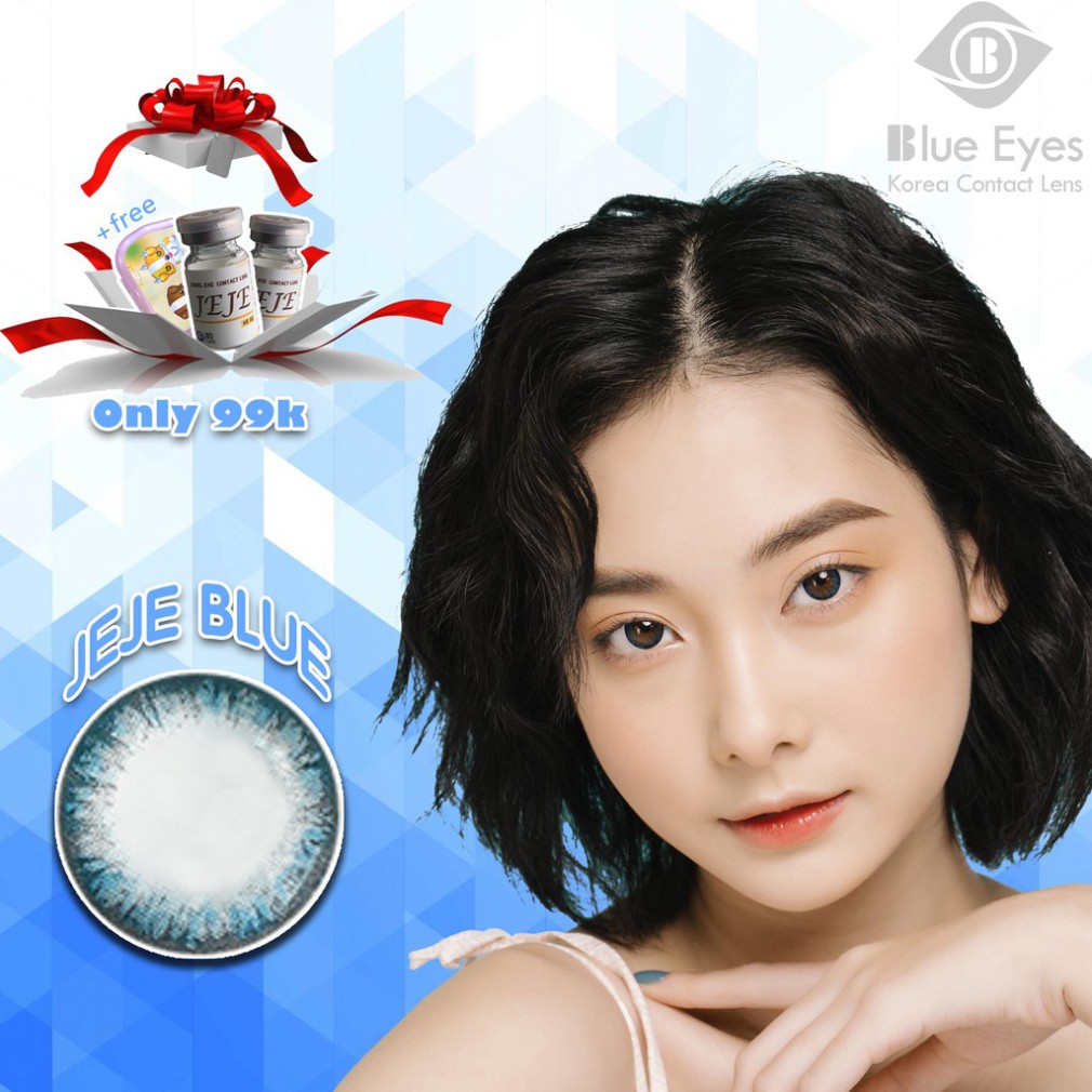 Lens xanh, Kính áp tròng  màu xanh  JEJE BLUE, lens áp tròng giãn nhẹ  DIA  14.0, HSD 6 tháng.