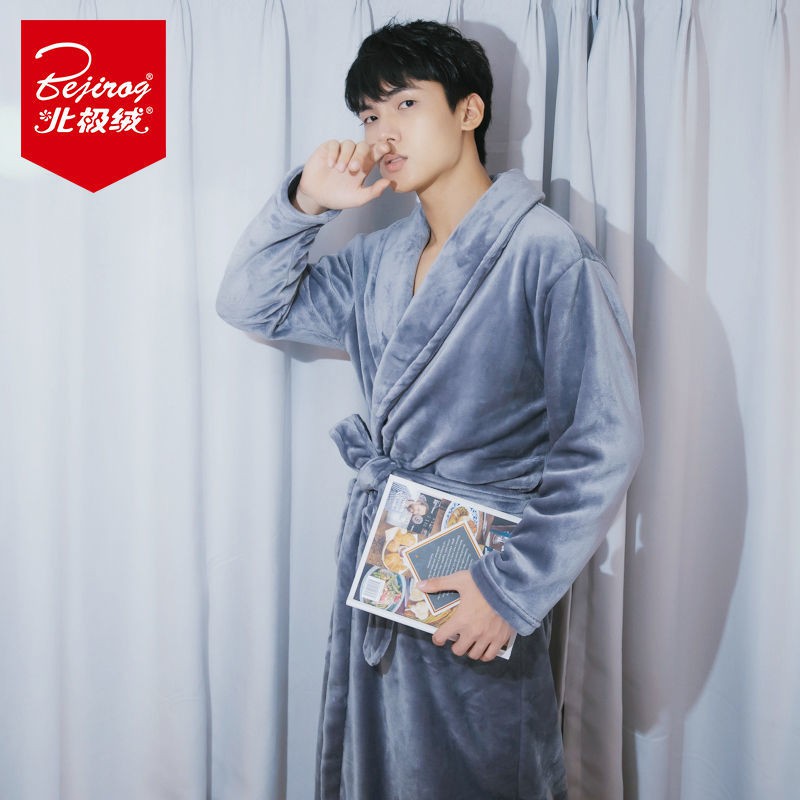 Áo Choàng Tắm Dáng Dài Vải Flannel Dày Thời Trang Mùa Đông Cho Nam