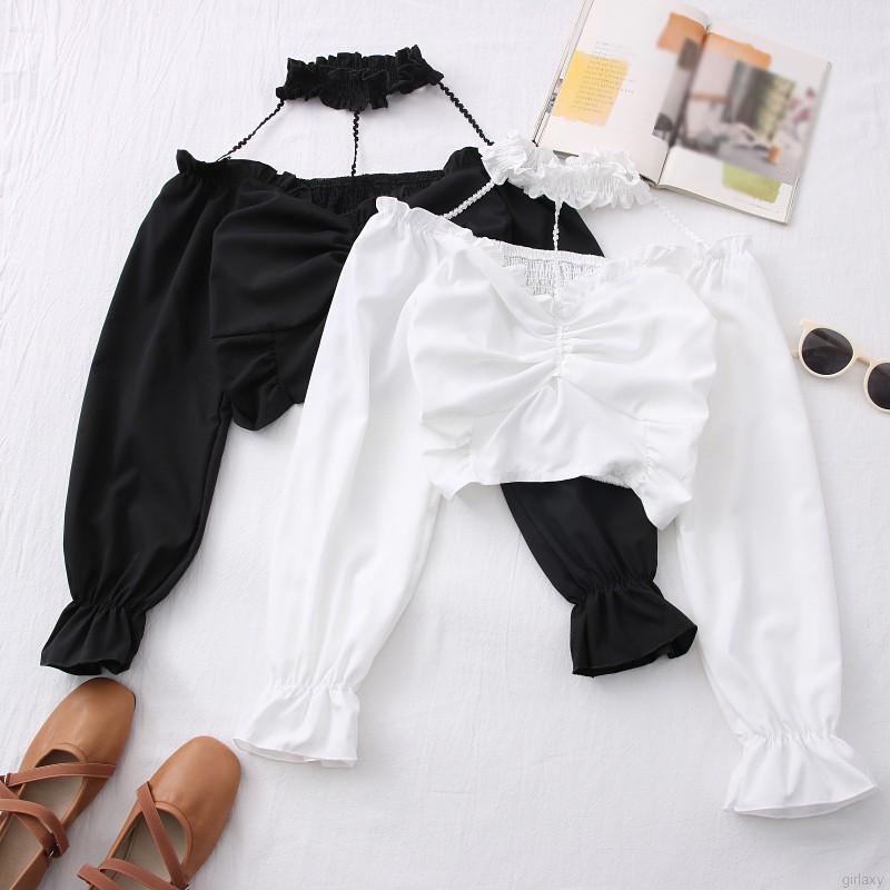 Áo vải voan tay dài cổ yếm thân ngắn thiết kế gợi cảm thời trang cho bạn gái | BigBuy360 - bigbuy360.vn