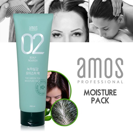 Kem Ủ Tóc Trà Xanh Dưỡng Ẩm AMOS PROFESSIONAL The Greentea Moisturizing Pack 250ml GomiMall