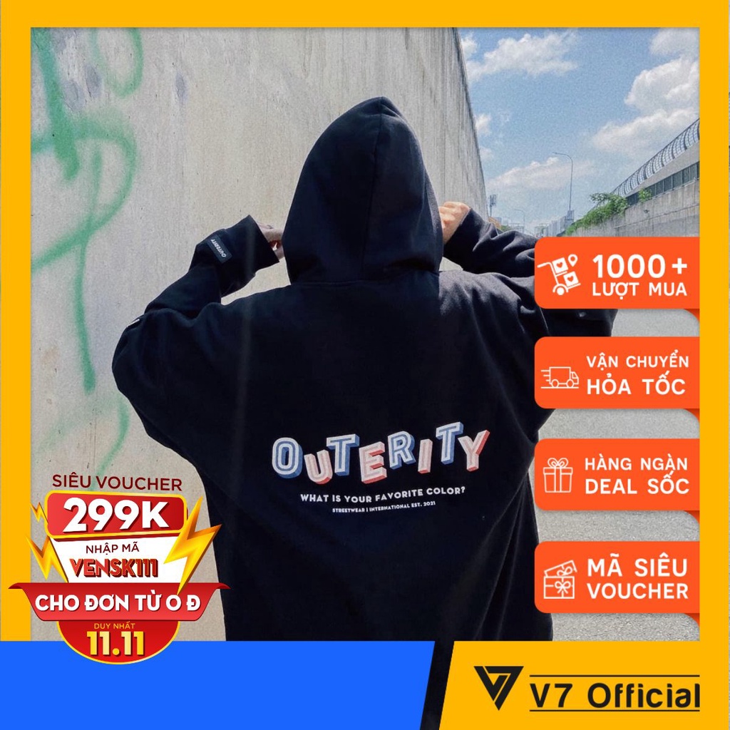 Áo Hoodie mẫu OUTERITY Essentinal- áo nỉ unisex 2 màu đen trắng nhiều size (N345)