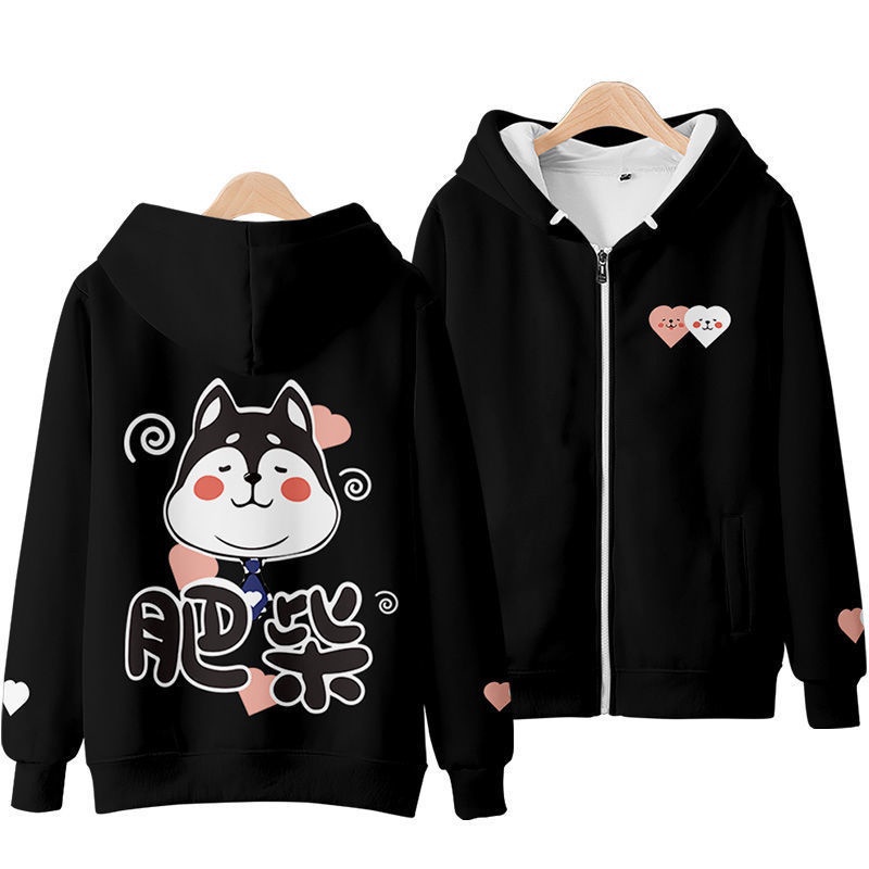 Áo Khoác Hoodie Có Khóa Kéo In Hình Chú Chó Akita Shiba Inu Phong Cách Nhật Bản