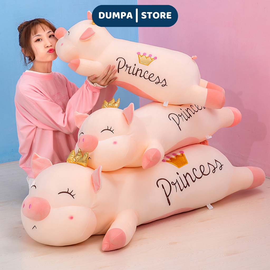 Gấu bông heo vương miệng nằm gối ôm thú nhồi bông chất liệu mềm mịn DUMPA STORE