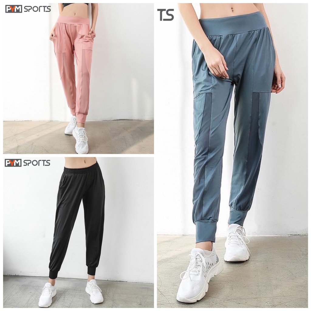 Quần Jogger tập Gym Yoga, quần jogger thể thao phối lưới phom rộng che khuyết điểm, co giãn 4 chiều, mặc thoáng mát