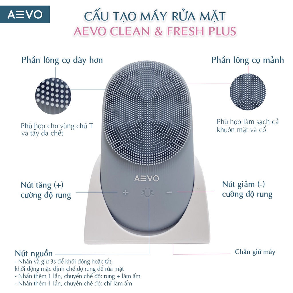 Máy Rửa Mặt Massage Nhiệt AEVO Clean and Fresh Plus làm sạch sâu massage đẩy dưỡng chất