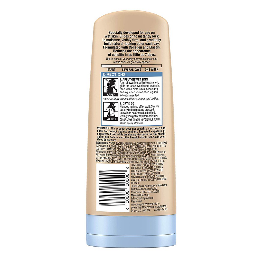 Dưỡng Thể dùng cho da ẩm ướt &amp; giúp săn và nâu da Jergens Natural Glow Wet Skin Moisturizer + Firming 221ml (Mỹ)