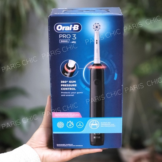 Bàn chải điện Oral-B Pro3 dòng cao cấp đã kèm sạc và đầu bàn chải thiết kế không bị mốc thân