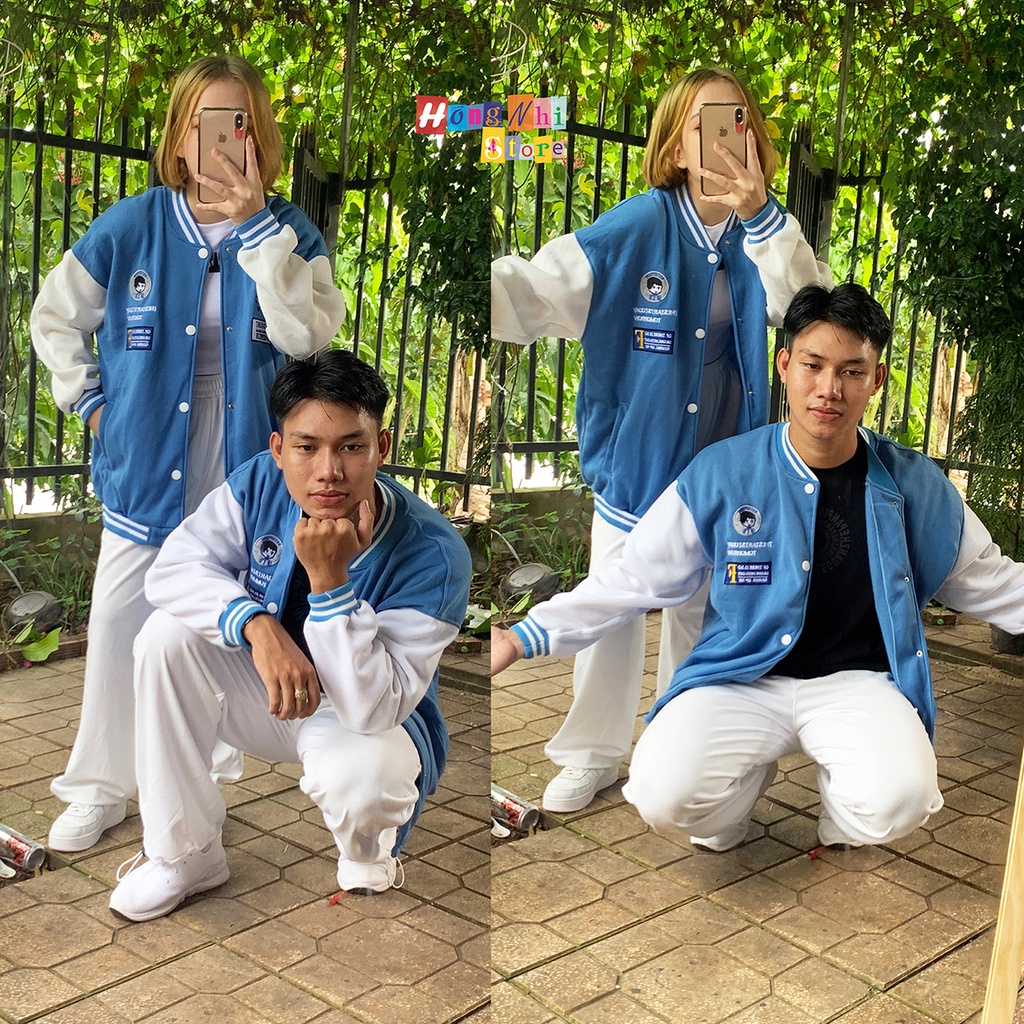 Áo Khoác Bomber Thêu Hình Cô Bé Cậu Bé Ulzzang Unisex Dáng Rộng Nam Nữ - MM