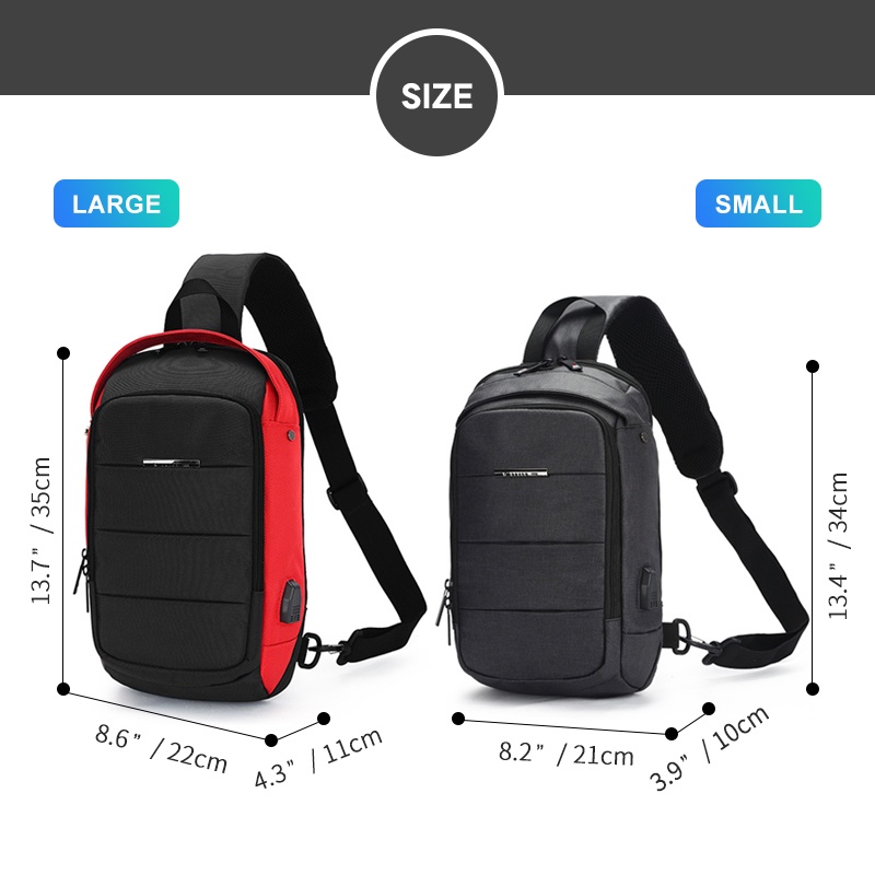 Túi xách OZUKO đeo chéo người không thấm nước có cổng sạc USB cho nam