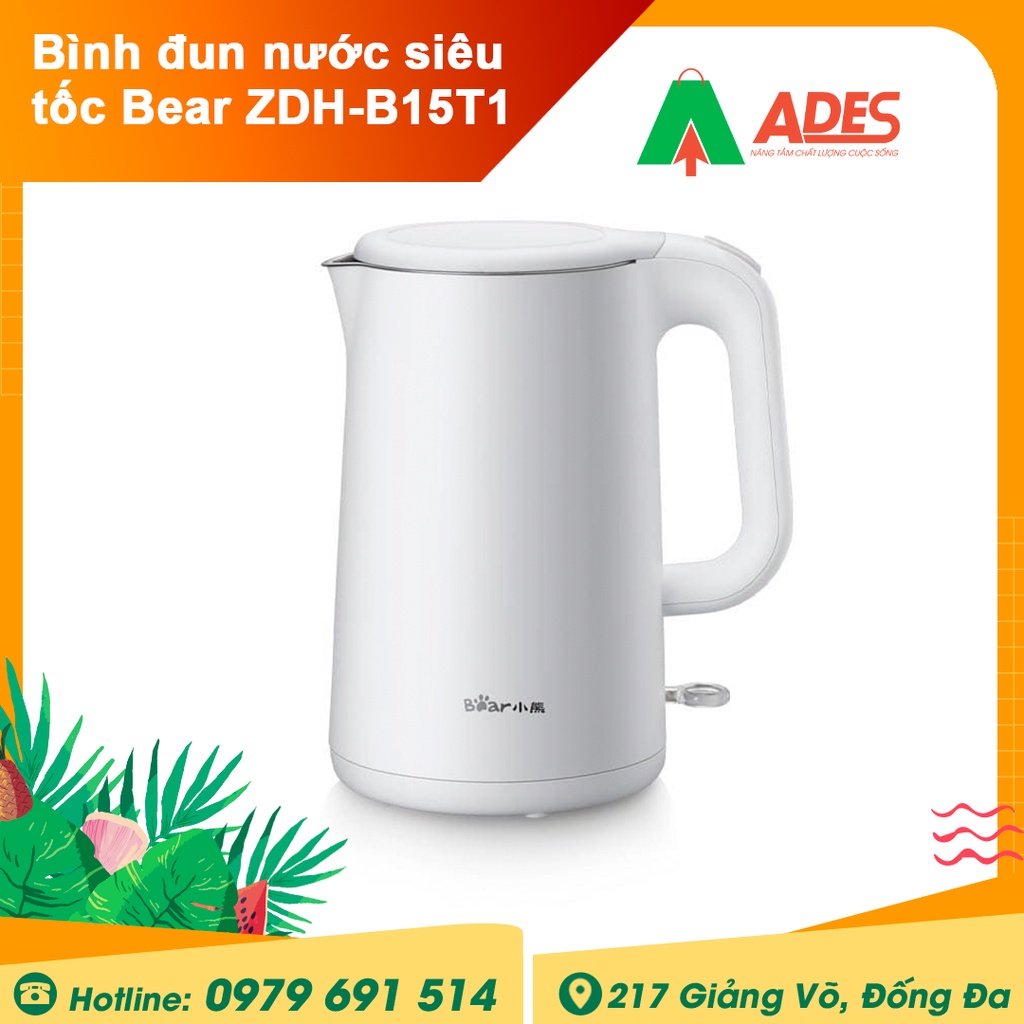 Bình đun nước siêu tốc Bear ZDH-B15T1 - HÀNG NỘI ĐỊA - Chính hãng Bảo hành 12 tháng - Sôi nhanh - NEW