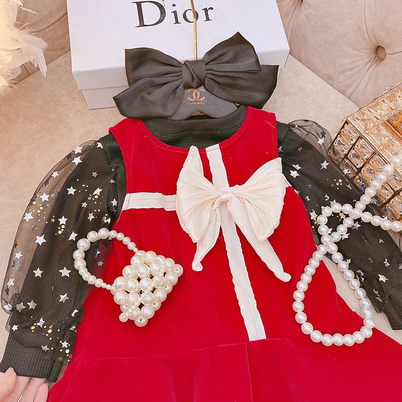 VÁY CHO BÉ GÁI NHUNG CỨNG CÓ LÓT XỊN XÒ, ÁO TRONG TỔ ONG MỀM PHỐI REN NƠ VIỀN TƠ SỐNG CHUẨN BÁN SHOP SIZE 9-21KG [V30]