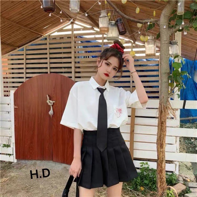 Áo sơ mi chữ tàu đỏ đen kèm cavat HĐ12