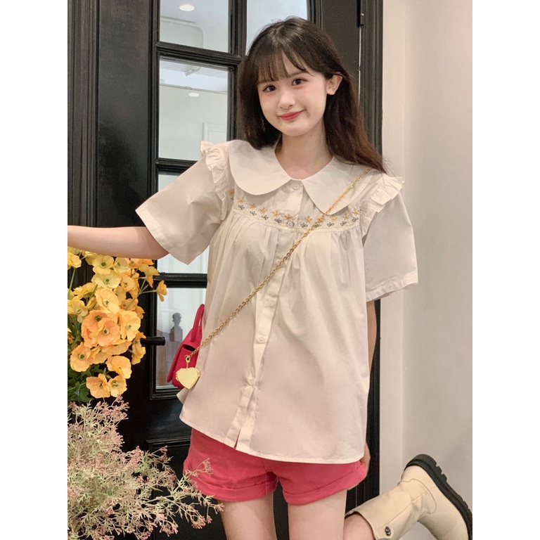 Áo Sơ Mi Tay Ngắn Thêu Họa Tiết Rừng Mới