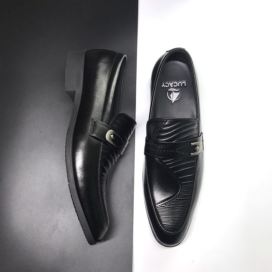 Combo giày lười tây công sở nam da thật thương hiệu Lucacy N101MD + dụng cụ đón gót hanmade da bò
