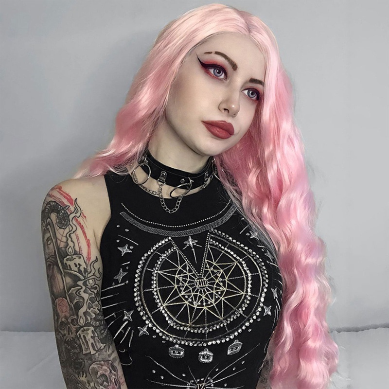 Áo Crop Top Không Tay Cổ Tròn In Họa Tiết Bầu Trời Phong Cách Harajuku Gothic Punk Cho Nữ