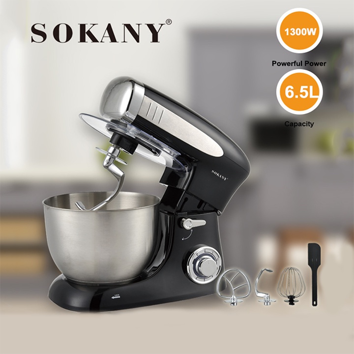 Máy đánh trứng trộn và nhào bột SOKANY SC-267 1300W Âu 6.5L [HÀNG CÓ SẴN]