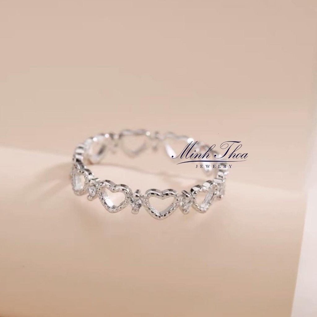 Nhẫn bạc nữ đẹp Minh Thoa Jewelry, nhẫn nữ trái tim đơn giản cá tính trang sức bạc ta