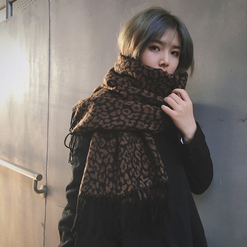 Khăn quàng cổ nam nữ chất liệu len dạ hoạ tiết da báo; Khăn 2 mặt phong cách Hàn Quốc; K07 - BONMIE
