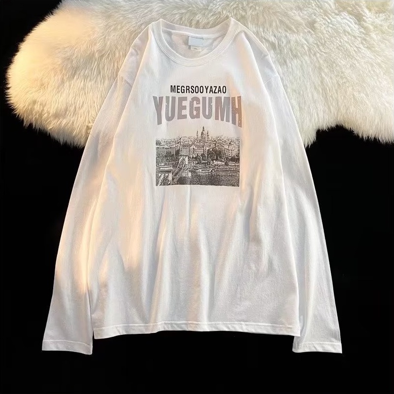 Áo Thun Tay Dài Dáng Rộng In Chữ Phong Cách Hip Hop Đường Phố Hàn Quốc Thời Trang Cho Nam Và Nữ size M-5XL
