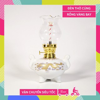 Đèn dầu thờ cúng truyền thống bầu tròn vàng cung đình - Cao 16cm