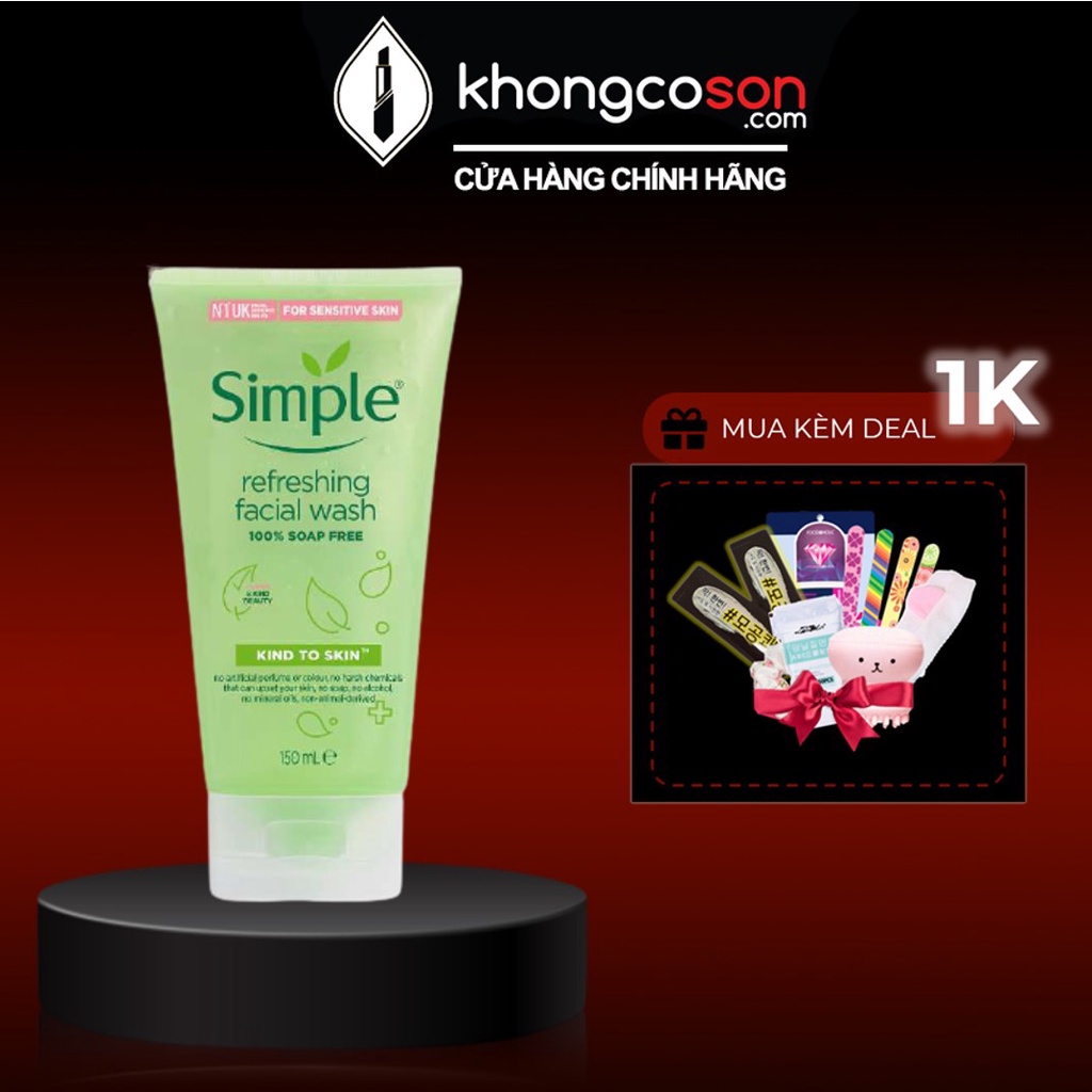 Sữa Rửa Mặt Simple Refreshing Facial Wash Cho Da Mụn Trắng Da Trà Xanh 150ml - Khongcoson