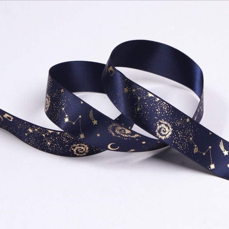 Set 10 cuộn dây ruy băng in hình mặt trăng rộng 2.5cm trang trí bánh kem tự làm