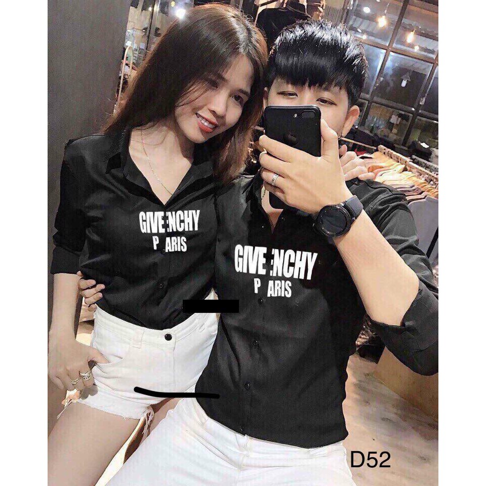 Áo Sơ Mi Nam Nữ Đồ Đôi Dài Tay Đen Kiểu chuyên áo cặp D36 | BigBuy360 - bigbuy360.vn