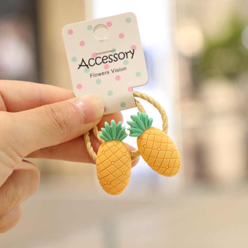 Set 2 Dây Cột Tóc Hình Trái Cây Dễ Thương Cho Bé Gái