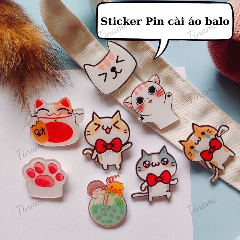 Pin cài trang trí, huy hiệu cài balo áo hoạt hình dễ thương maruko shin bút chì thỏ cony gấu brown